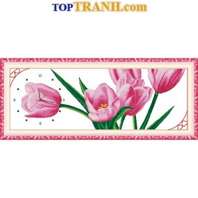 Tranh thêu đồng hồ hoa Tulip